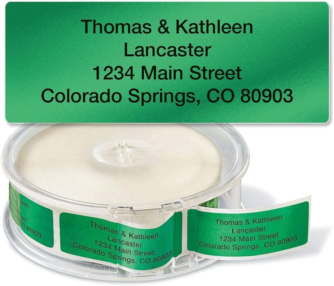 Colorful Images Green Metallic Foil Rolled Return Address Mailing Labels with Dispenser, Customize with Name & Shipping Address, 500 Self Adhesive, Easy Peel Sticker Label Roll, 3/4" x 2 1/2"