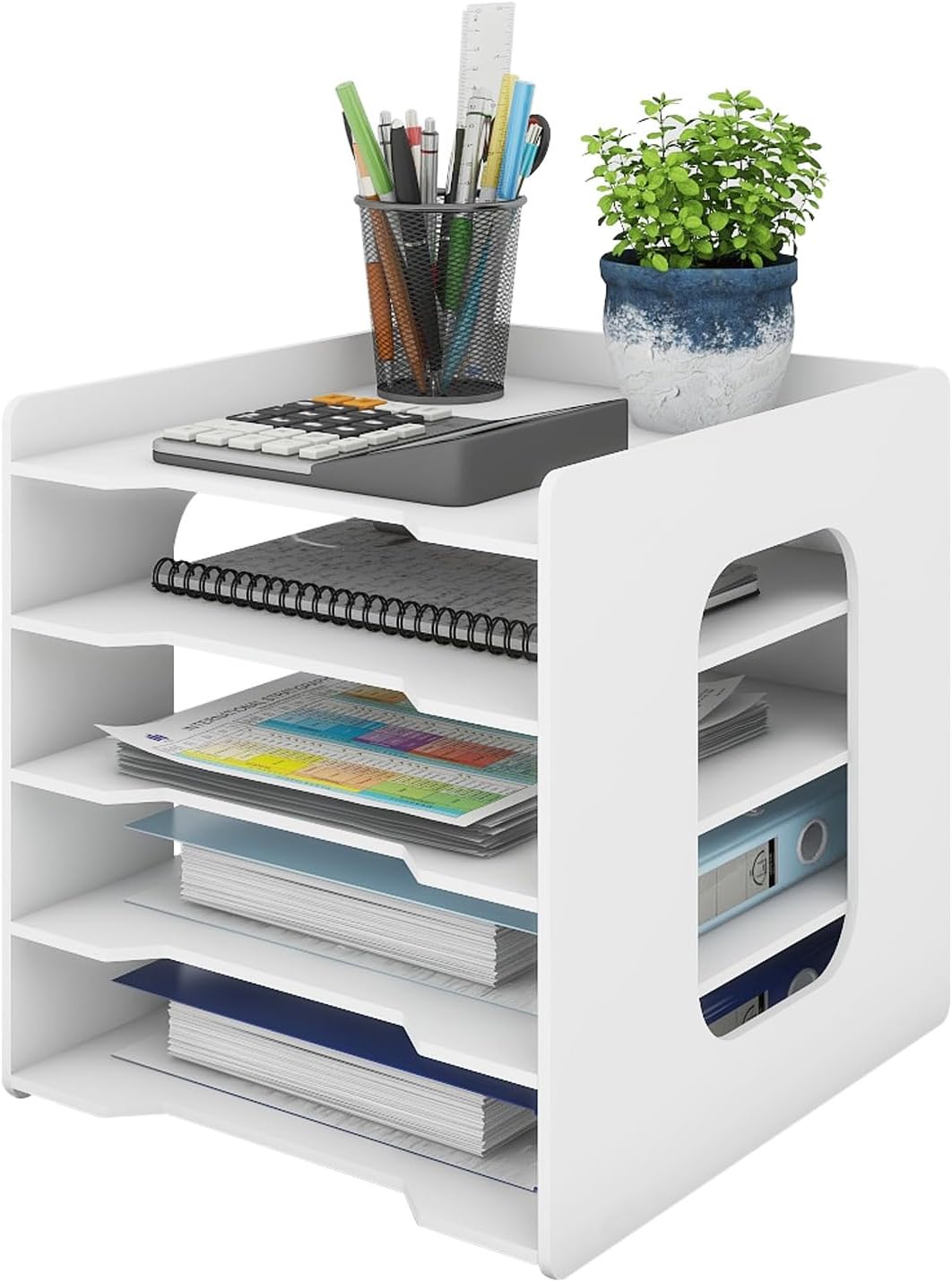 Natwind 5 Tiers Paper Organizer for Desk Desktop White File Holder Office Desk Organizer Mail Letter Tray & Paper Sorter Document Notebooks Storage Rack for Home Office School Classroom