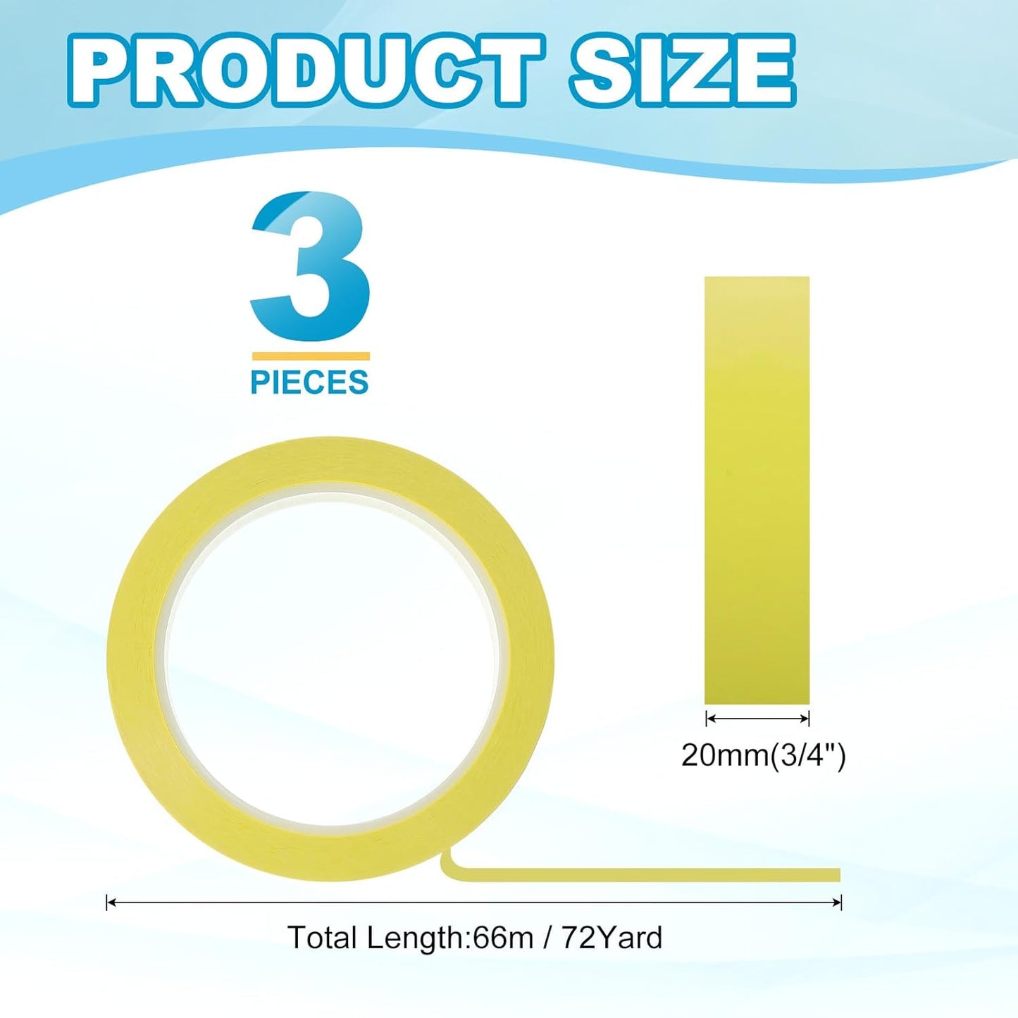 MECCANIXITY Whiteboard Tape 3/4" x 72 Yard Pinstripe Graphic Chart Line Grid Marking Tapes for Classroom Office Dry Erase Board Art, Light Yellow, Pack of 3