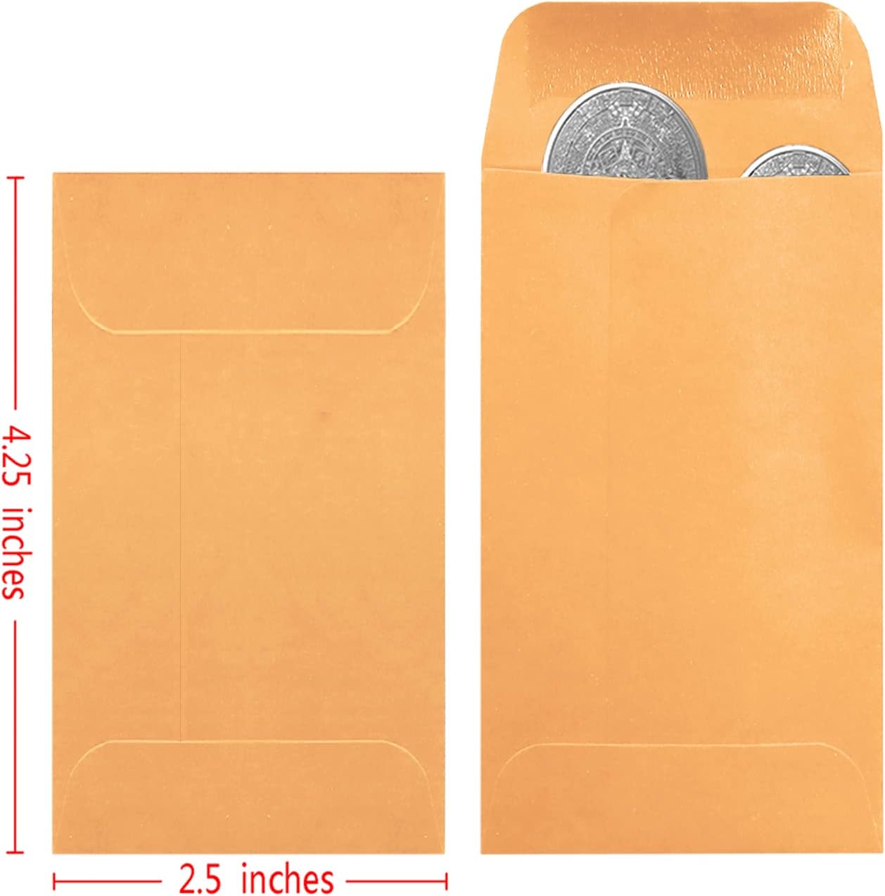 500 Pack #3 Brown coin envelope 2.5 x 4.25 inches Kraft Envelopes Classic Small Parts Envelopes with Self Adhesive Gummed Flap for Coins Cash Credit Cards Seeds