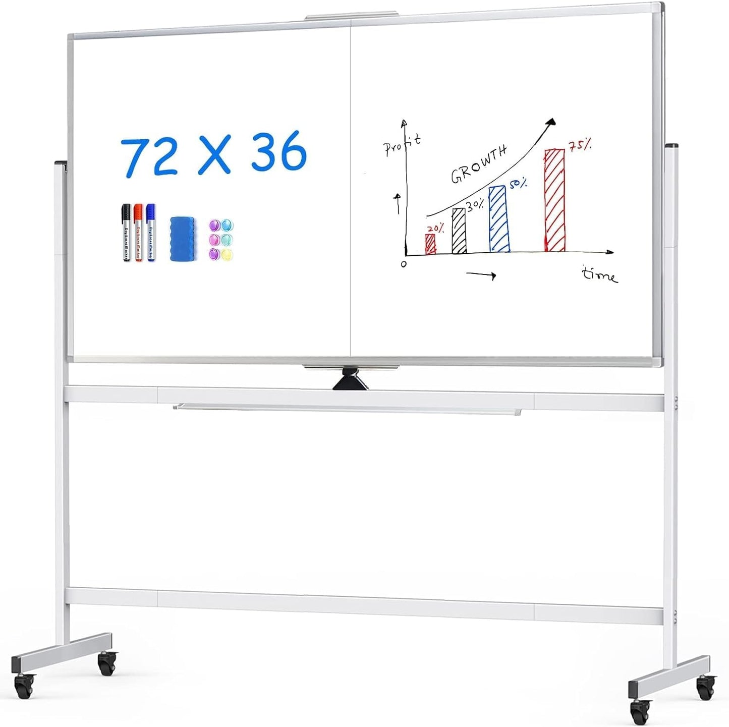 maxtek Rolling Whiteboard,72"x36" White Board with Stands Movable Dry Erase Board on Wheels, Large Double Sided Standing Whiteboard for Office School Classroom Presentation Supplies