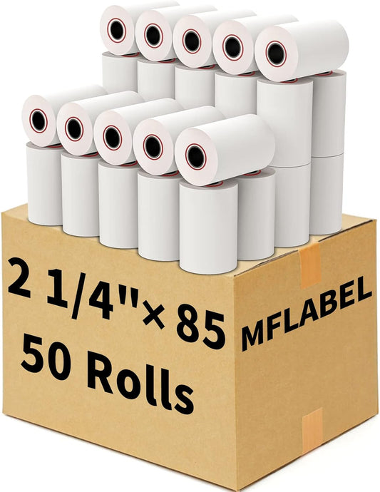 MFLABEL® 50 Rolls Thermal Paper (2 1/4" x 85') - POS Receipt Rolls for Cash Register, Credit Card Terminal, Square Reader, Clover & More | High-Sensitivity 48g Thermal Paper, BPA-Free, Sharp Print