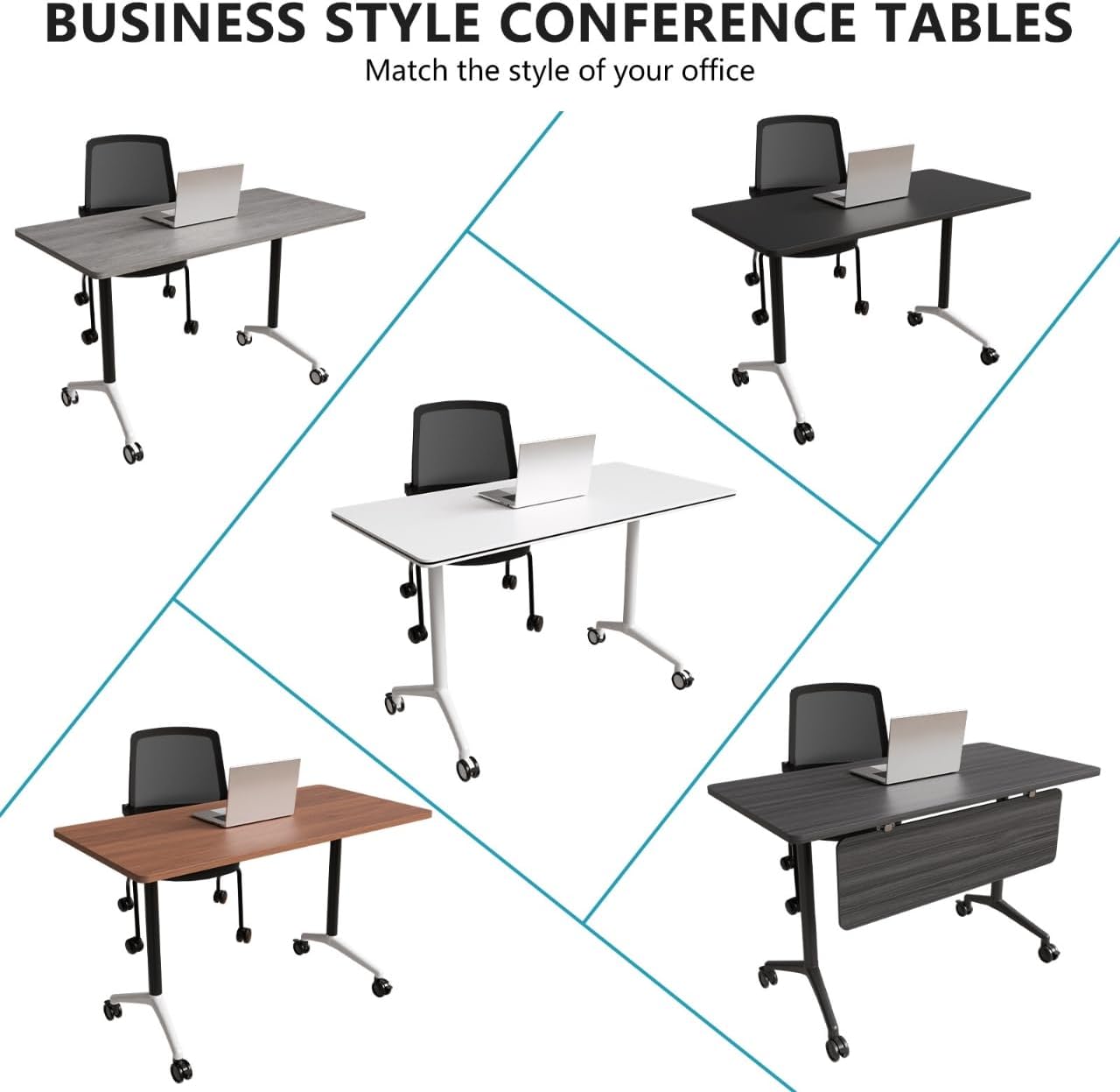 Conference Room Table, Folding Conference Tables,Thicken Grey Tabletop,Flip Top Wooden Seminar Meeting Room Table for Conference Room Offices (2, Black Drawer, 47.2“)