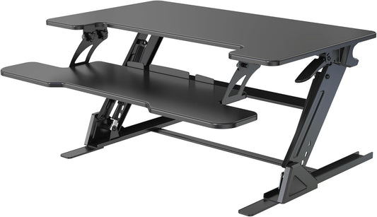 Standing Desk Converter 36 x 24 Inches - Height Adjustable Sit to Stand Riser with Keyboard Tray, Ergonomic Workstation for Home Office, Black