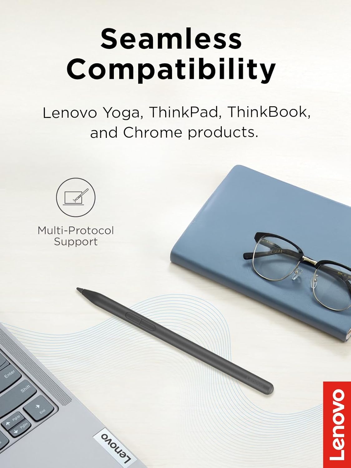Lenovo Yoga Pen, Rechargeable Stylus for Lenovo Yoga, ThinkPad, ThinkBook, and Chrome, USB-C Charging, Magnetic Attachment, Replaceable Nib, Multi-Protocol Support, Smooth Writing Experience