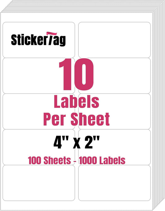 10UP 2" x 4" Shipping Labels Compatible with Laser & Inkjet Printers, Address Mailing Labels Self Adhesive Sticker Labels (100 Sheets,1000 Labels)