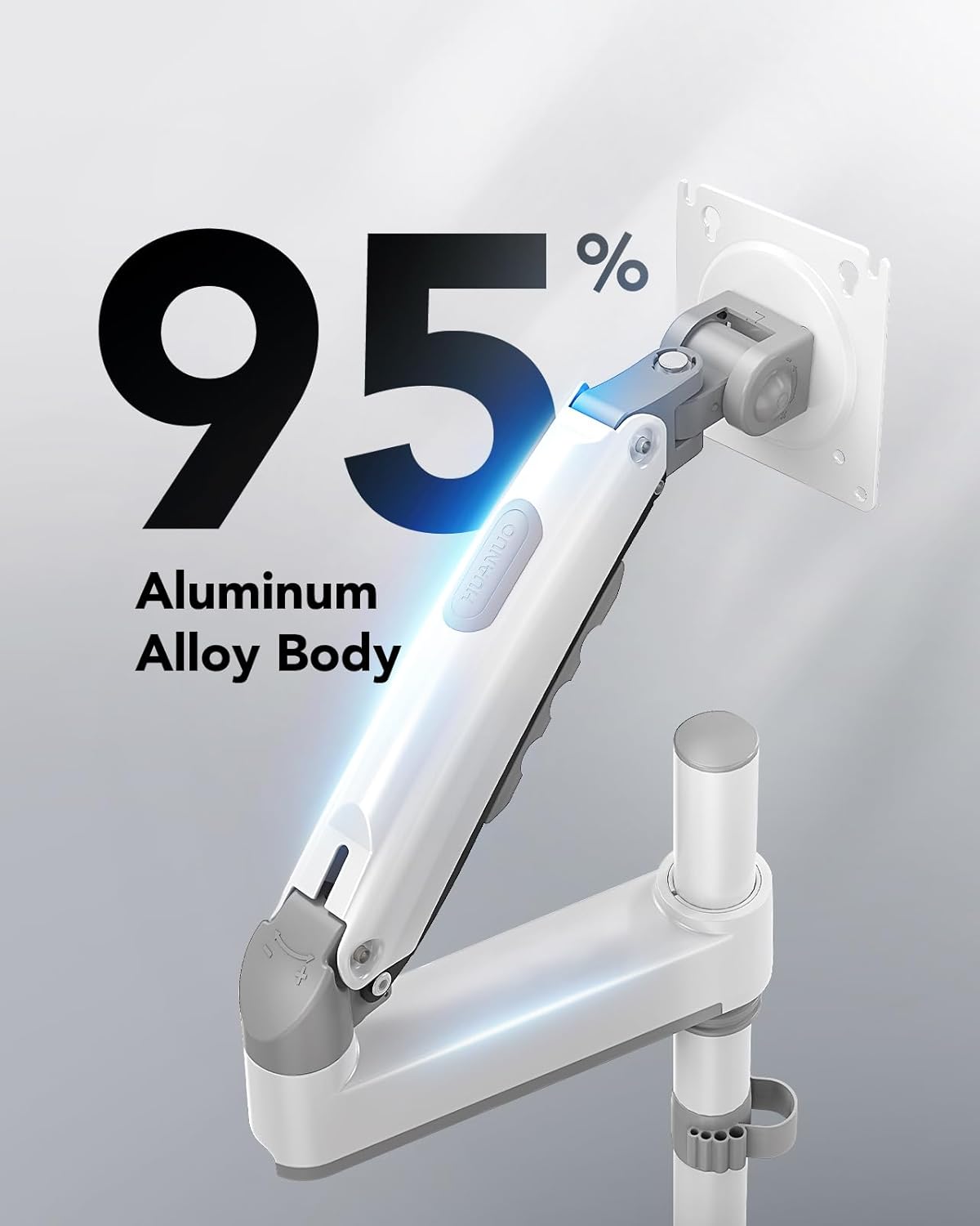 HUANUO Single Monitor Arm, Adjustable Desk Mount for 13-34 inch Screens, Holds 19.8lb, 22.44 inch Max Height, Full Motion Swivel Monitor Stand with VESA 75x75mm and 100x100mm, White