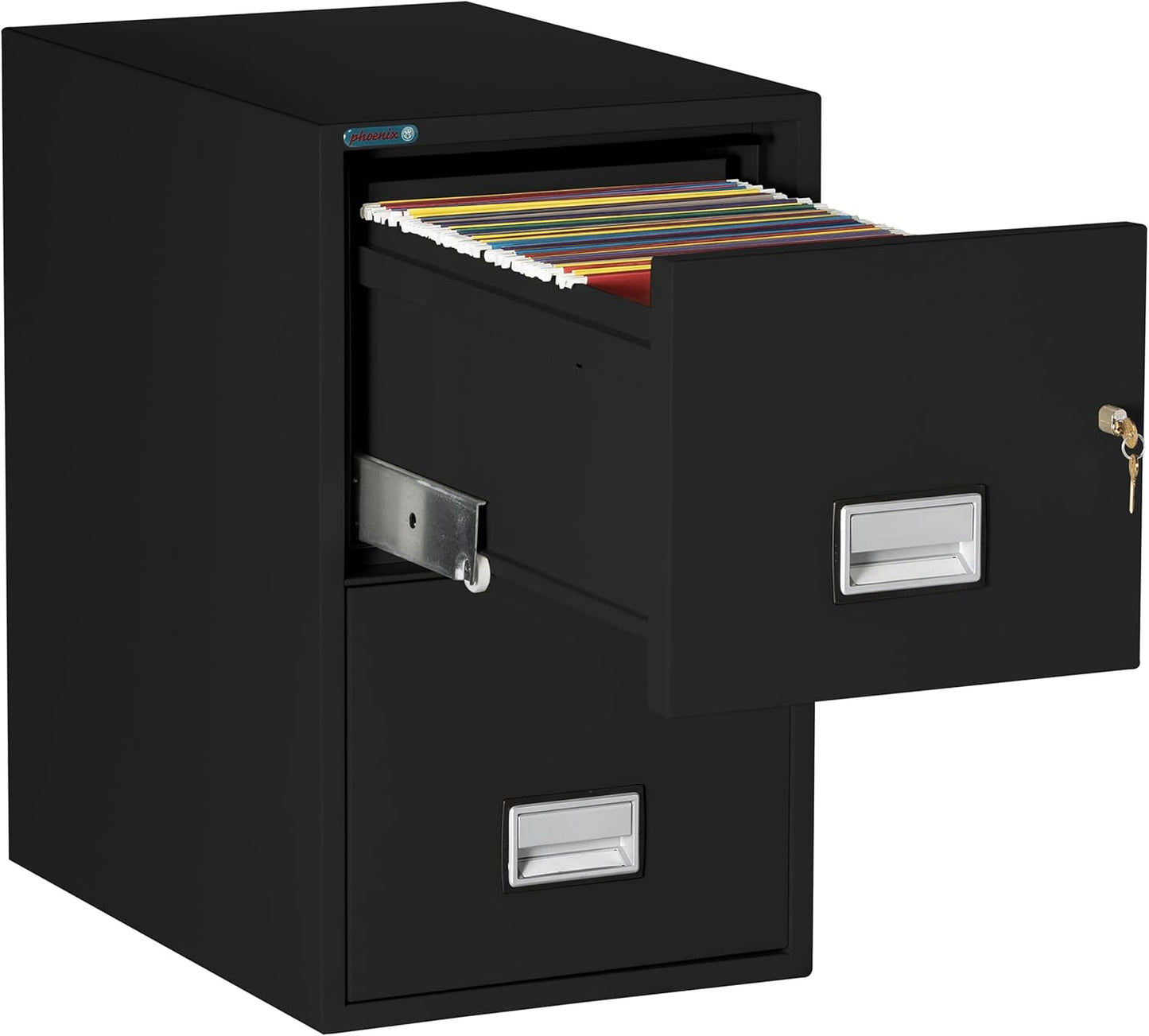 25 inch 2-Drawer Vertical Fireproof File Cabinet – Letter Size Filing – Key Lock – Water Resistant Seal – Fire and Impact Rated – Black Finish – Model LTR2W25B