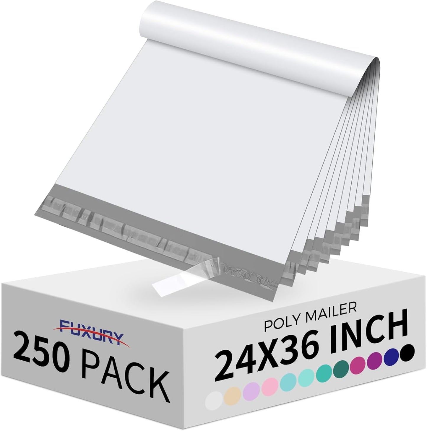Fuxury 250 Pcs 24x36" Poly Mailers,Waterproof Mailing Envelopes for Clothing, Strong Adhesive Poly Shipping Postage Bags for Small Business(White)