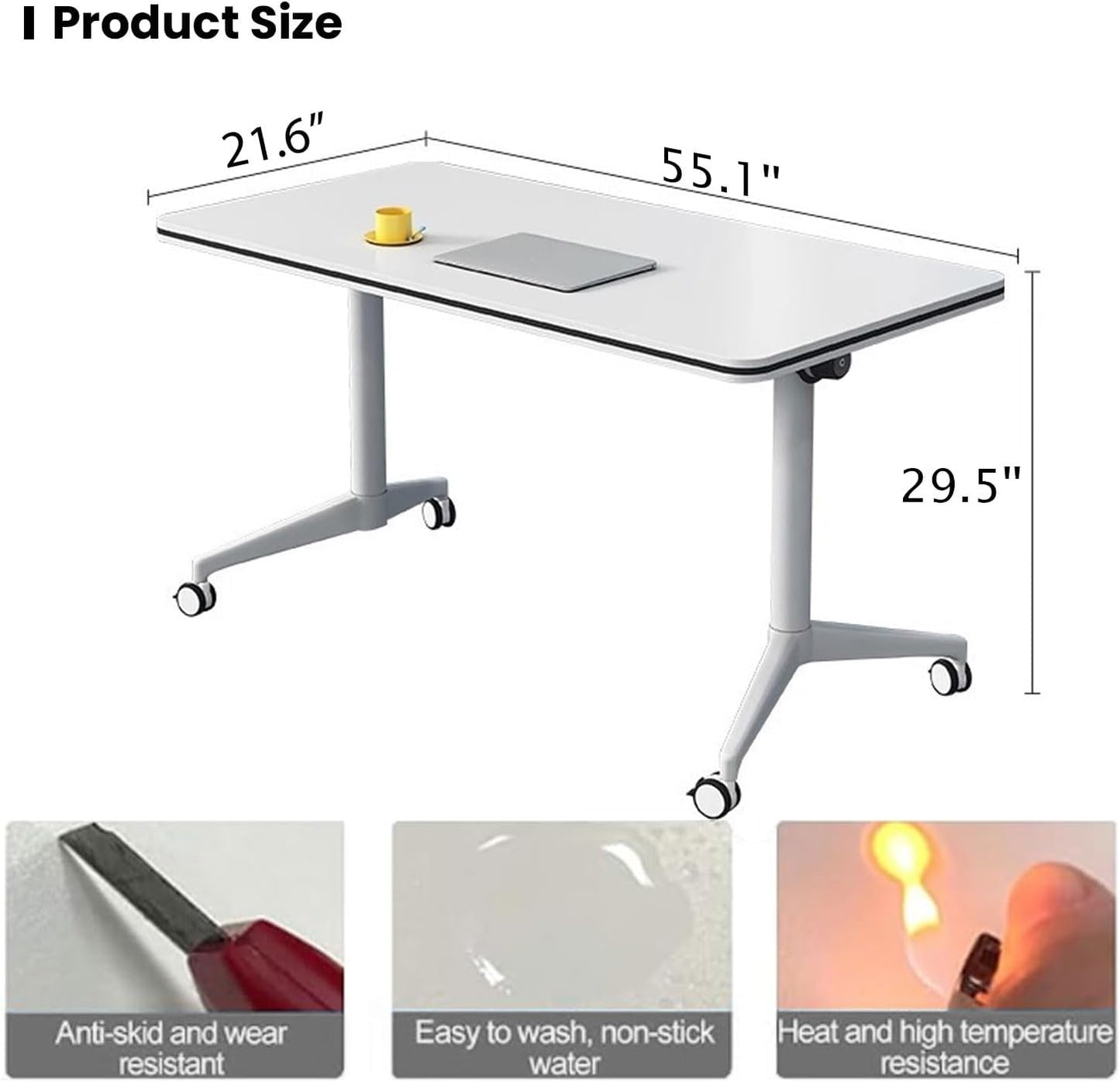 Conference Table Folding Conference Table, Modern Conference Room Table White Meeting Table Flip Top Large Mobile Training Tables, Mobile Training Seminar Tables for Office Classroom (6pack 55.1in)