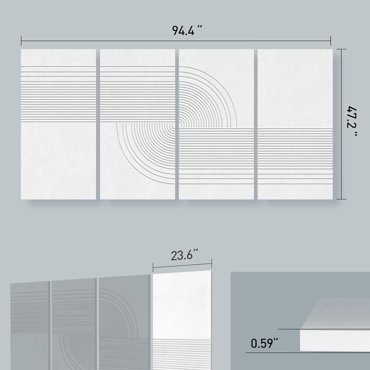 UMIACOUSTICS 4 Pack Art Acoustic Panels,Total 94.4” x 47.2” Sound Absorbing Wall Panels,Decorative Sound Treatment Panel for Home, Office, Recording Studio,White