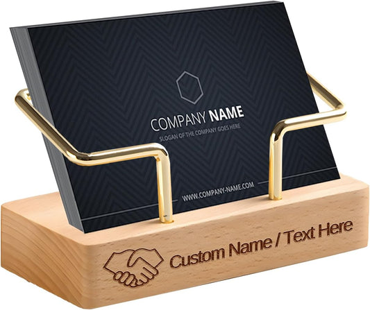 Custom Business Card Holder Desk-Personalized Engraved Wooden Business Card Case Holder, Customized Name Logo Business Card Display Gifts for Men Women