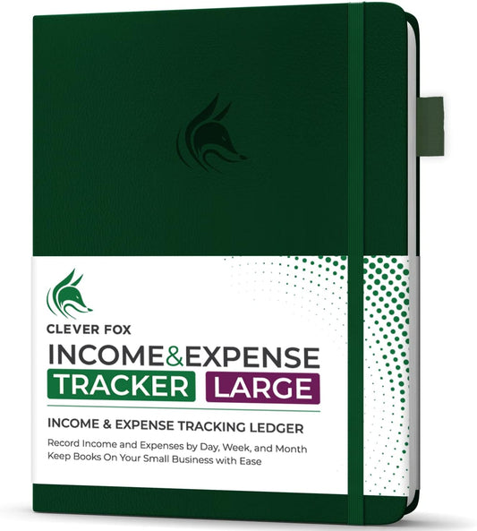Clever Fox Income & Expense Tracker Large – Accounting & Bookkeeping Ledger Book for Small Business – 2-Year Record Notebook, A4 (Dark Green)