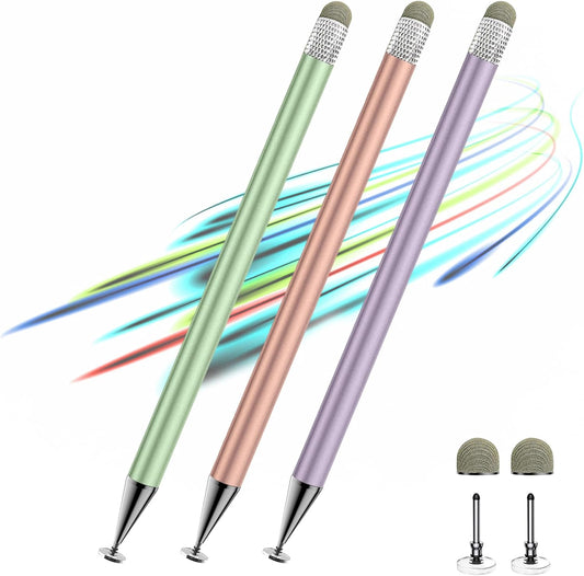 Stylus Pen for Touchscreen,3pcs 2in1 High Precision Sensitivity Stylus, Suitable for iPhone/ipad/Android Stylus for ipad,Compatible with Touch(Green/Purple/Rose Gold + 4Tips)
