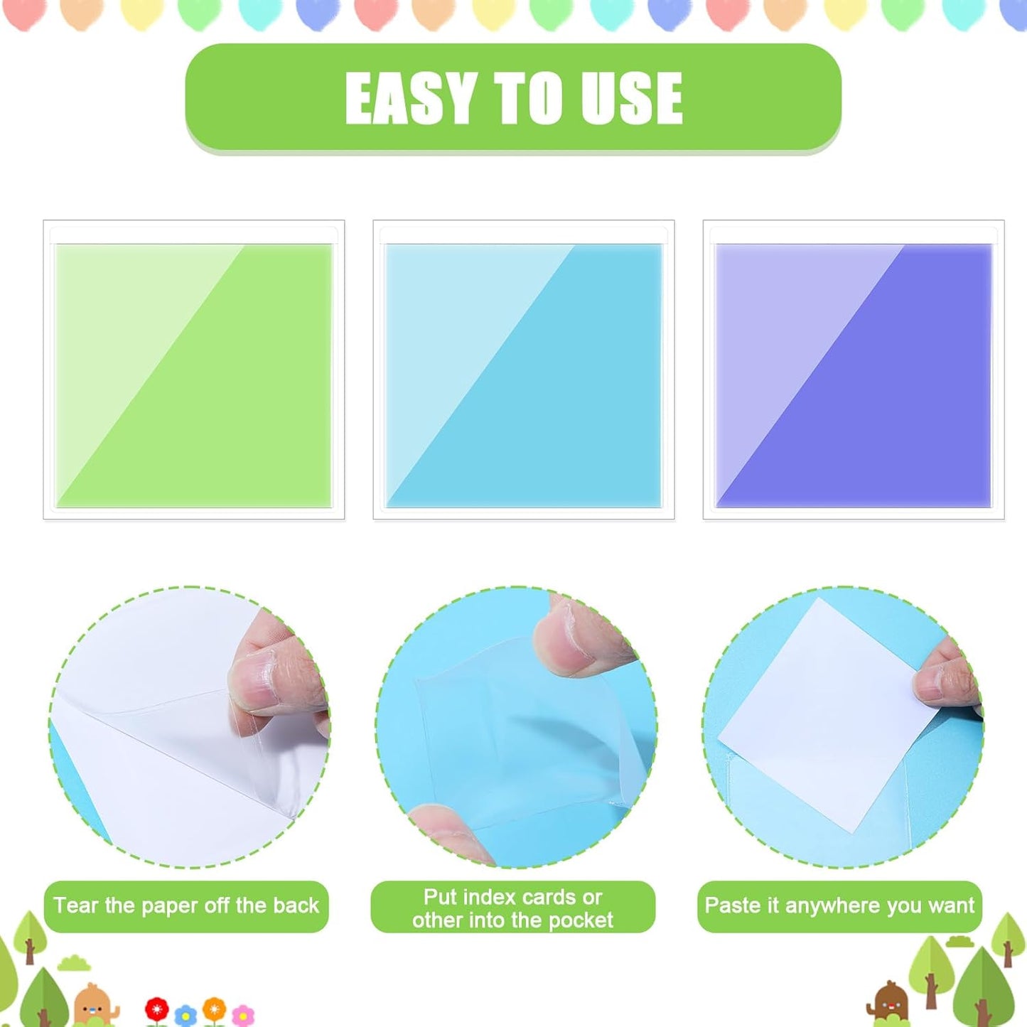 100 Pcs Self Adhesive Label Holder, Clear PVC Index Card Pockets, 3.5 x 3.5 inches