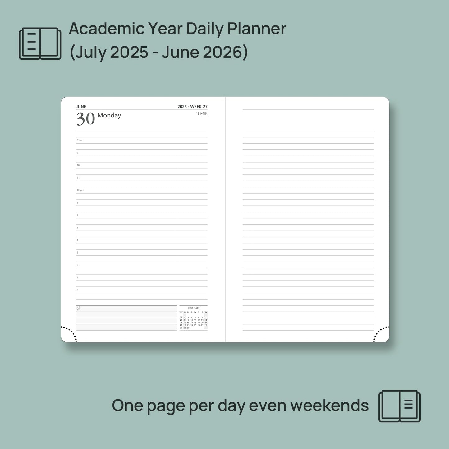 POPRUN 2025-2026 Daily Planner One Page Per Day (Medium - 5.75'' x 8.5'') - Academic Calendar (July 2025 - June 2026), 2025 Day Appointment Book with Monthly Tabs, Hardcover - Light Pink