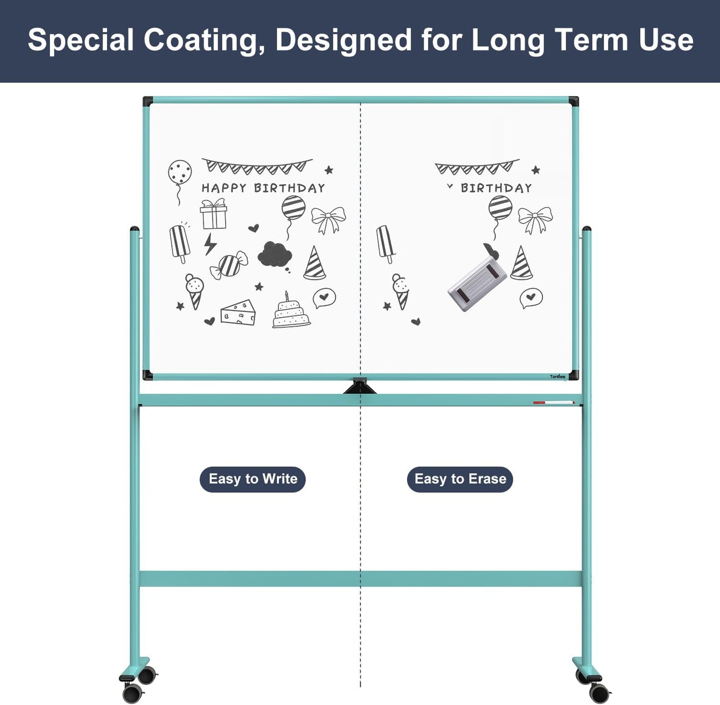 Rolling Whiteboard, 48x32 Inches Dry Erase Board with Stand, Magnetic Mobile Whiteboard on Wheels, Standing White Board for Office, School, Home, Large Double Sided White Board with Paper Pad