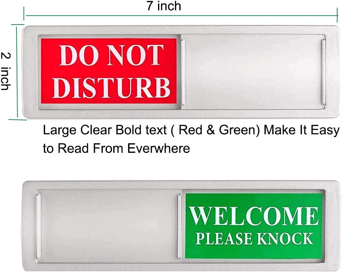 Magnetic Do Not Disturb Sign - Privacy Slider Door Hanger with Non-Scratch Surface, Reversible Indicator for Home Office, Restroom, Hotel, Hospital, Conference Room， 7"x2" Silver.
