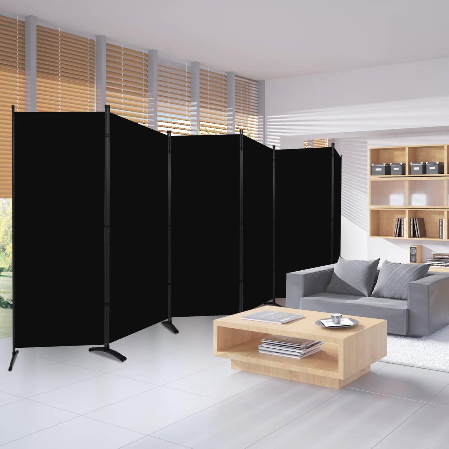 Room Divider 6FT Folding Privacy Screens, Partition Room Dividers w/Freestanding Design, Portable Wall Divider for Room Separtation, Fabric Screen Panel for Home Office Dorm (Black, 6 Panel)