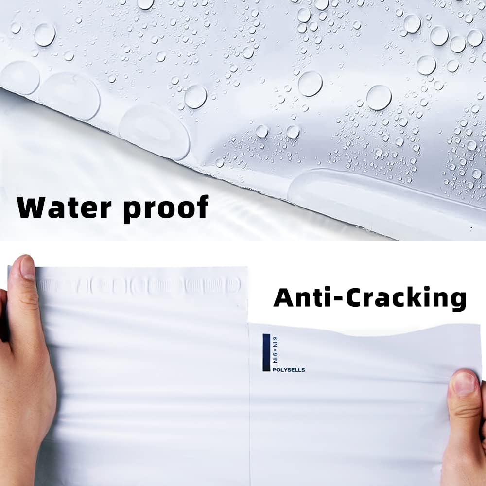 POLYSELLS 1000 6x9 Inch White Pack Poly Mailers Shipping Envelopes, Strong Adhesive Sealing, Waterproof, and Tear-resistant Postal Mailing Bags. Mailer Bags for clothing, books, and accessories