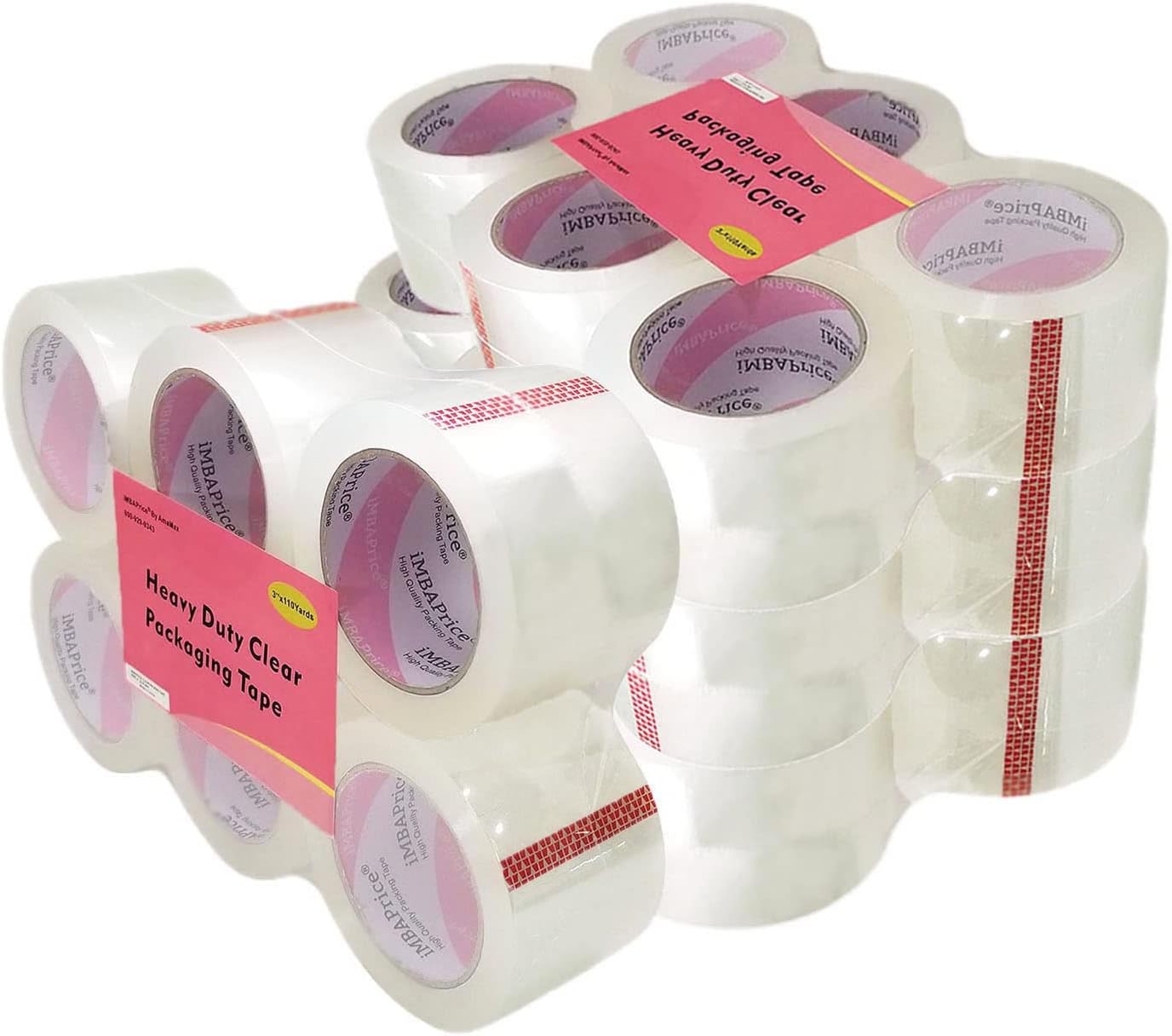 iMBAPrice 3-Inch Clear Packing Tape, 24 Rolls Extra Wide Shipping & Packing Tape (3" x 110 yard/330' Each) - Moving & Adhesive Carton Sealing for Office and Storage