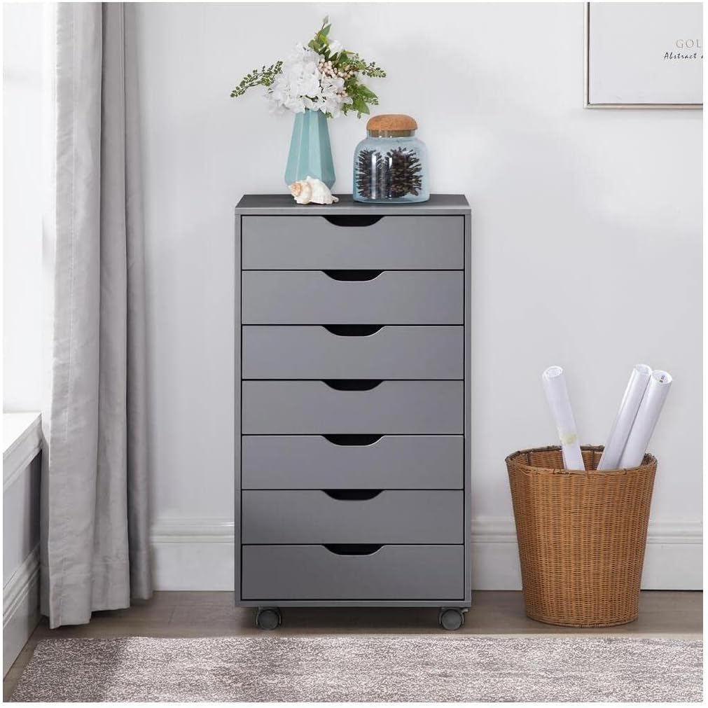 Naomi Home Office Wooden File Cabinets for Home Office Lateral Mobile File Cabinet Mobile Storage Cabinet Filing Storage Drawer Gray/7 Drawer