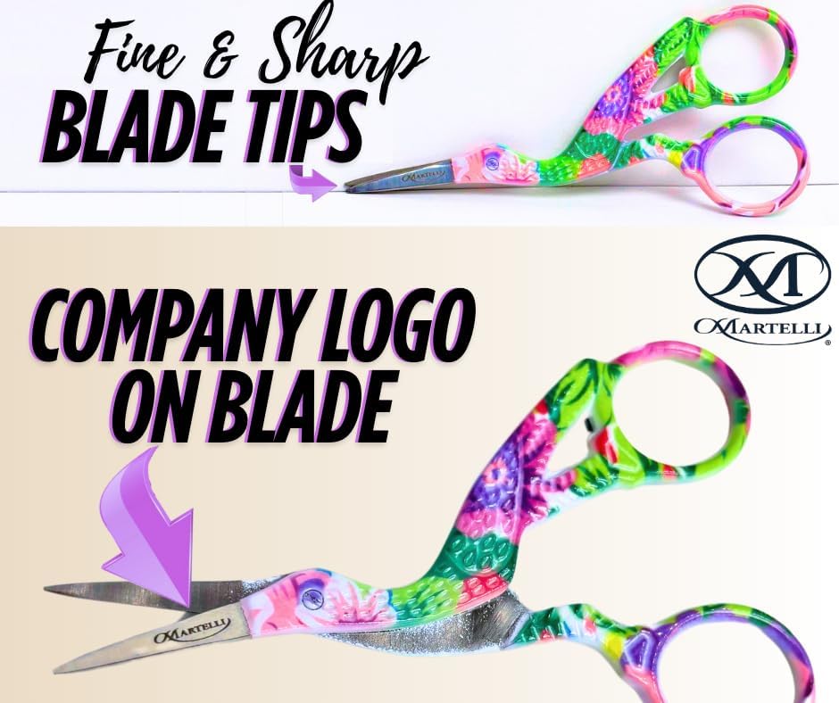 Martelli Hummingbird Embroidery Scissors, Floral Design, Fine Sharp Blade Tips, Precision Cutting Tool for Sewing and Quilting - great for precise cutting and tight spaces