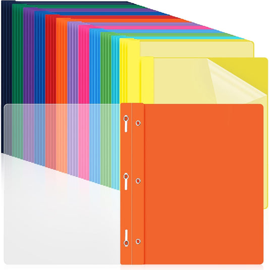 48 Pack Plastic Report Covers with 3 Prongs Presentation Folders Bulk, 100 Sheet Capacity, Clear Front Report Covers for Presentation Document Paper School Office Supplies (Colorful)