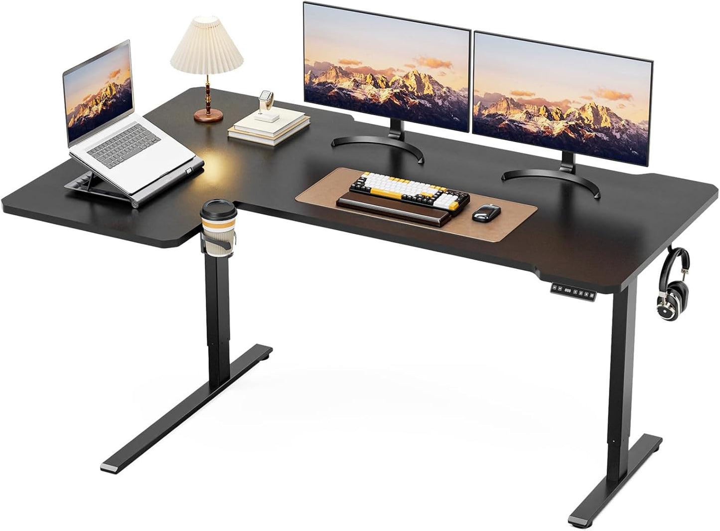 71" Reversible L-Shaped Electric Standing Desk Adjustable Height Gaming Stand Up Corner Desk Sit Stand Home Office Computer Desk with Splice Board, Black