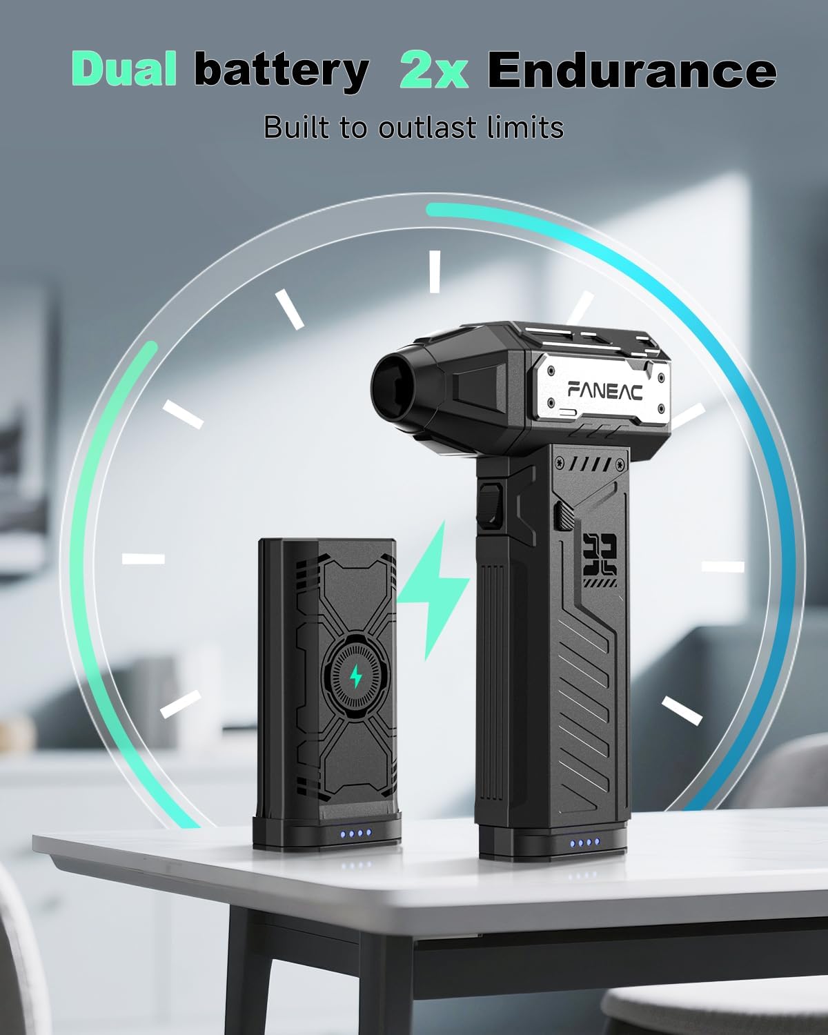 Electric Compressed Air Duster 150mph Wind Speed 2 Battery-Pack 3-Gear BLDC Ultra-Powerful Brushless Motor, for Keyboard, Computer, House, Indoor and Outdoor