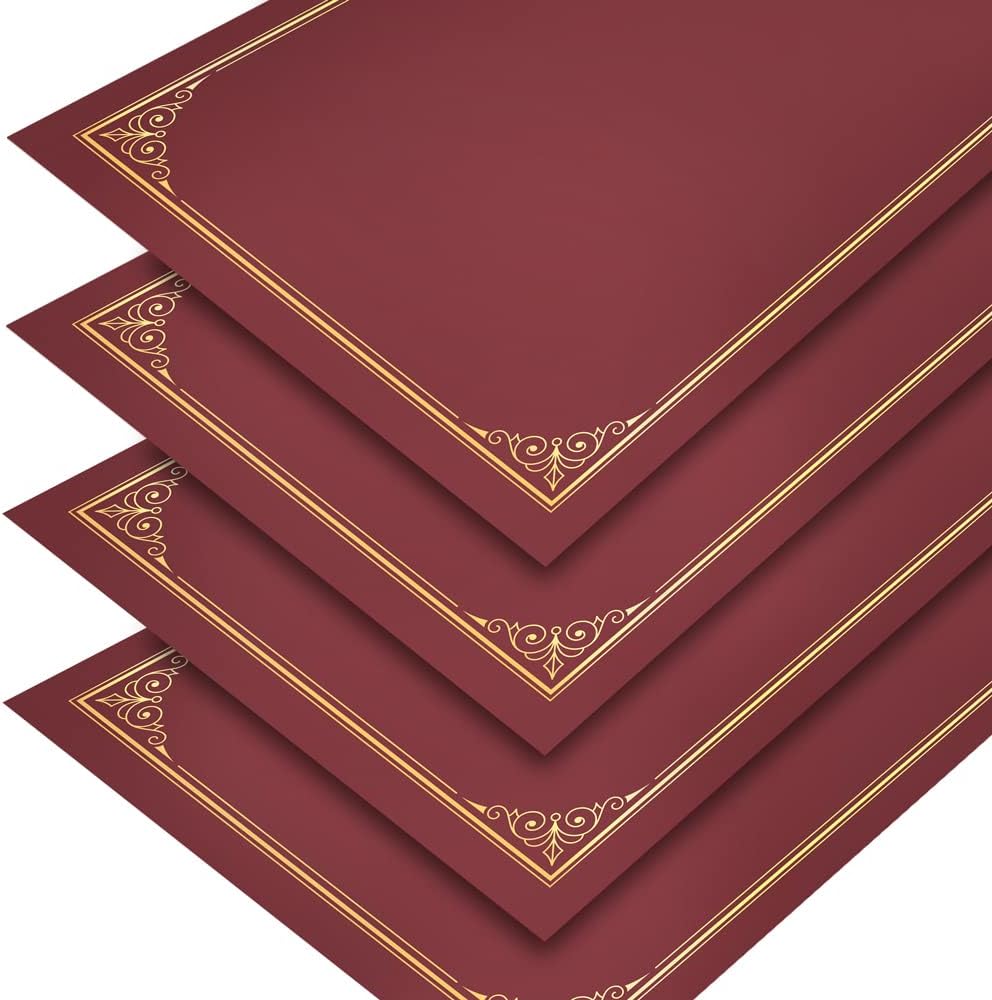 SUNEE Certificate Holders(Burgundy, 30 Packs, New Pattern), Diploma Covers Gold Foil Border, for Letter Size 8.5x11 Certificates, Cardstock, Document Papers