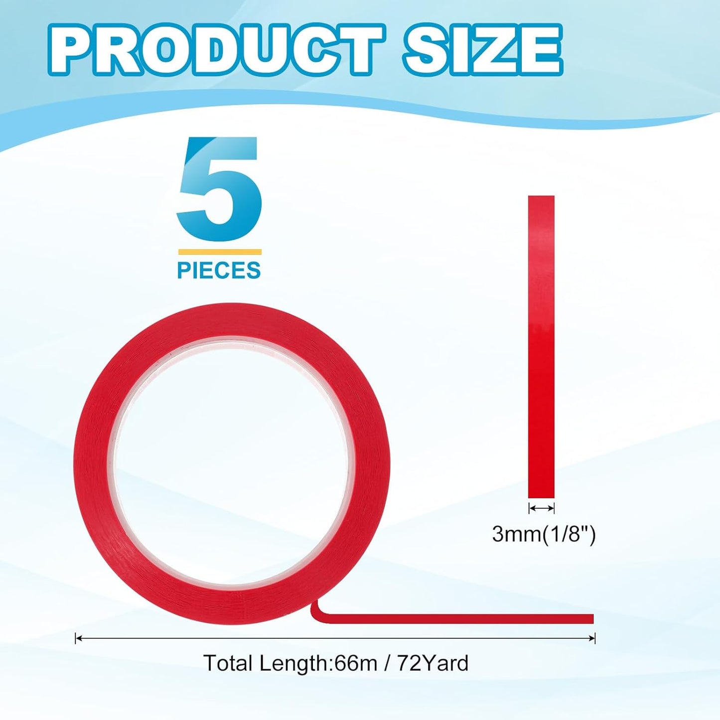 MECCANIXITY Whiteboard Tape 1/8" x 72 Yard Pinstripe Graphic Chart Line Grid Marking Tapes for Classroom Office Dry Erase Board Art, Red, Pack of 5