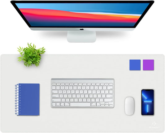 K KNODEL Desk Mat, Blotter, Dual-Sided Office Desk Pad, Waterproof Desk Mat for Desktop, Desk Blotters, PVC Leather Pad Protector (White, 35.4" x 17")