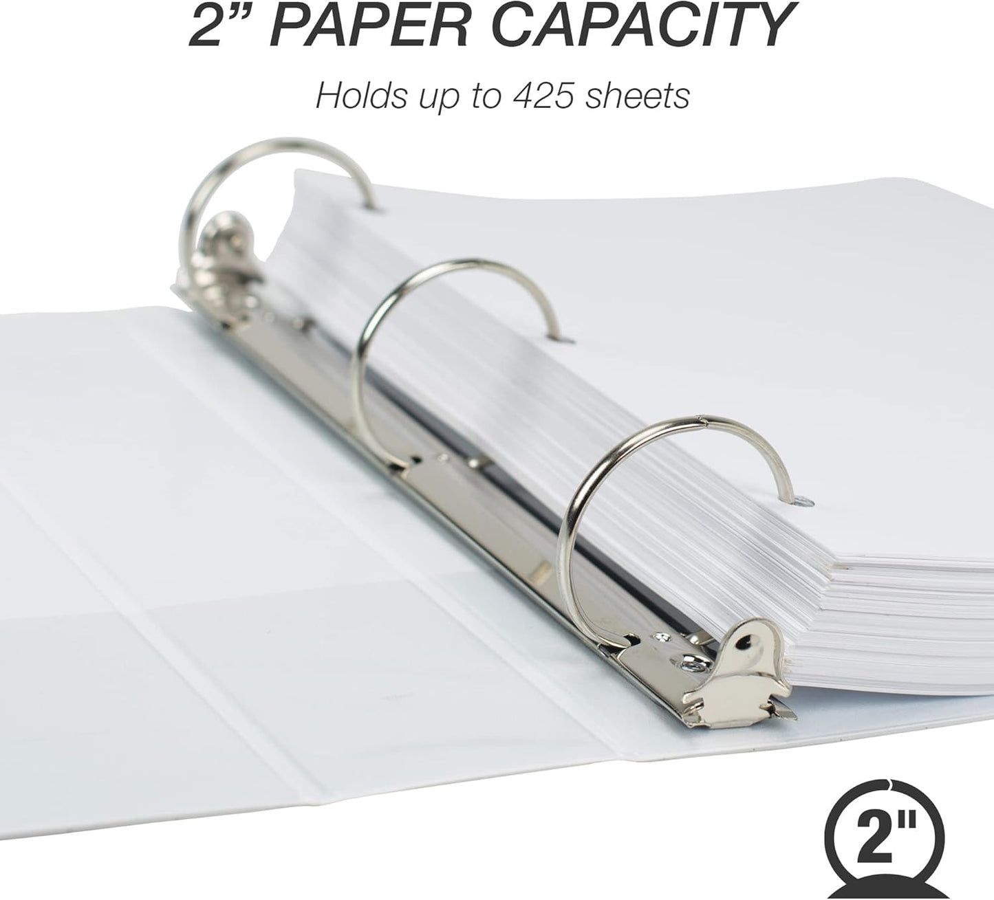 Samsill 2 Inch 3 Ring Binder, Made in USA, Economy Round Ring, Clear View Cover, 425 Sheet Capacity - for School, Home, Office - Pearl White