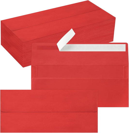 100 Pack #10 Business Envelopes, Self Seal Standard Christmas Red Envelopes for Secure Business & Legal Mailing, Office, Checks, Letter, Invoices, 4 1/8 x 9 1/2 Inches