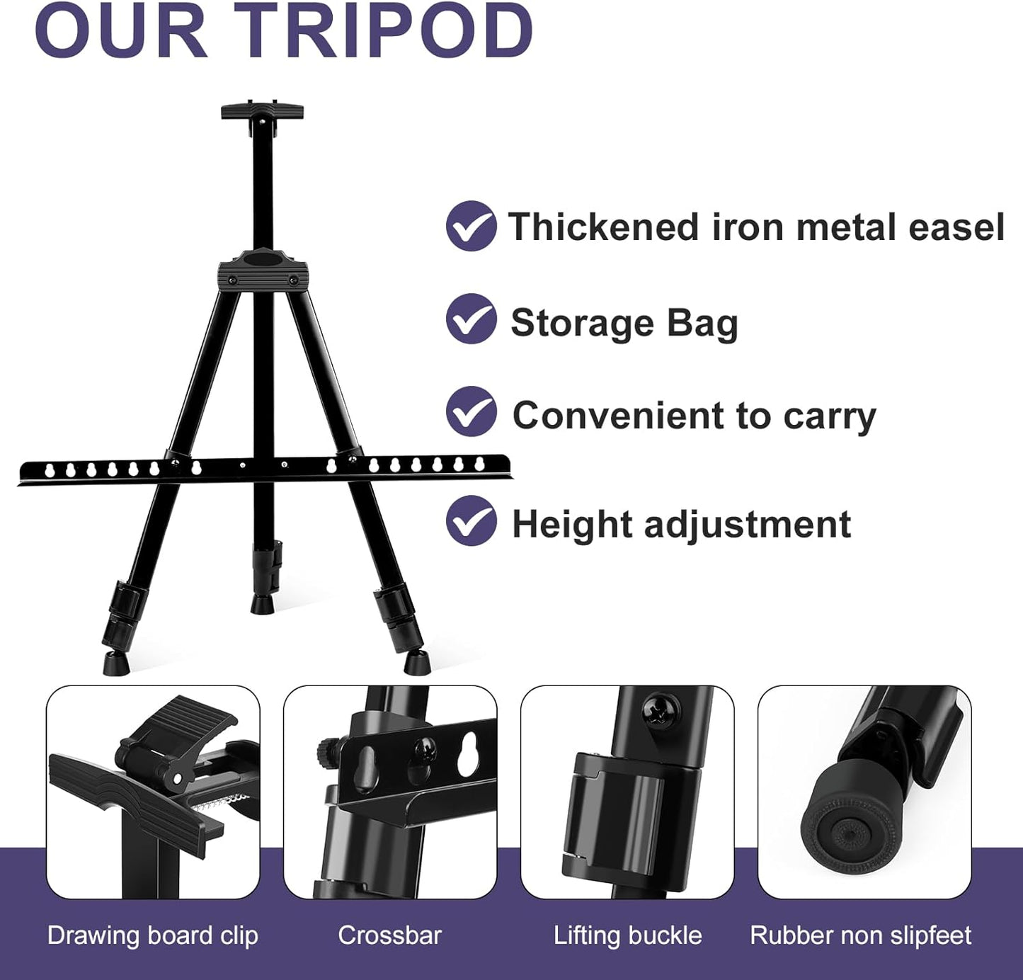 AROIC 6 Pack Painting Display Easel Stand Portable Adjustable Metal Tripod Artist Canvases Height from20to66Inch Extra Sturdy forTable-Top/Floor Painting, Drawingand Displaying,Black with 6StorageBag