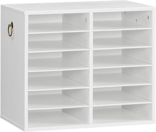 HOOBRO Literature Organizers, 12 Compartments Office Mailbox with Adjustable Shelves, Wood Countertop Literature Sorter for Office, Home, Classroom, Mailrooms Organization White WT12WF01