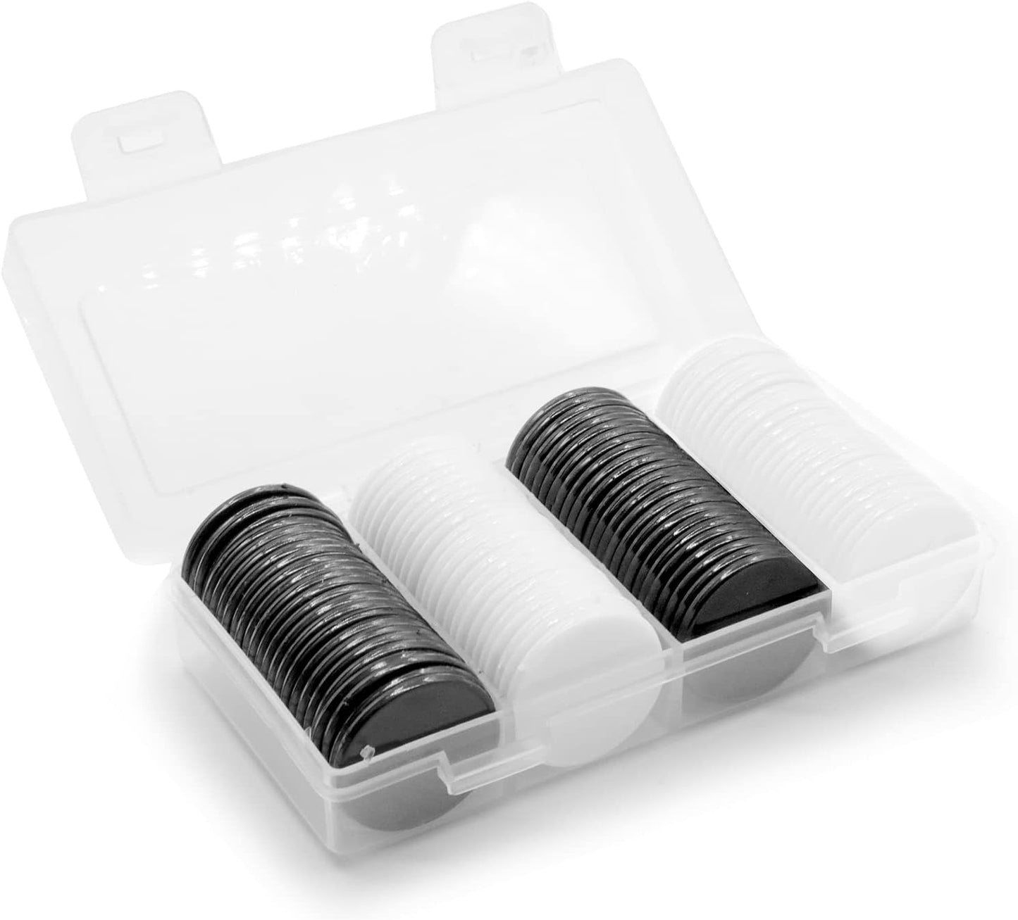 Set of 100 Opaque Plastic Learning Counters Mini Poker Chips Game Tokens with Storage Box (Black+White, 1 Inch)