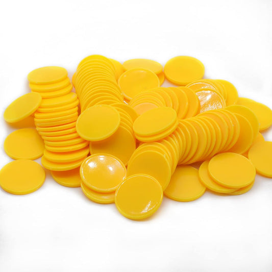 Set of 100 Opaque Plastic Learning Counters Mini Poker Chips Game Tokens with Storage Box (Yellow, 1.58 Inch)