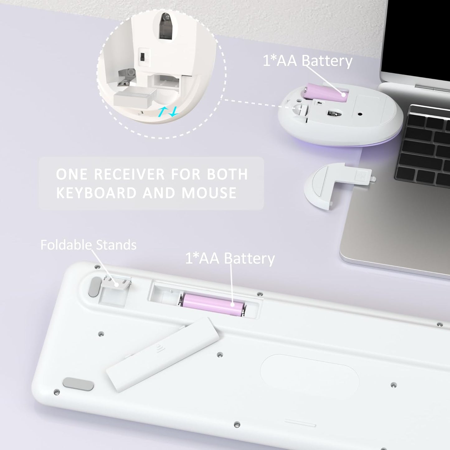 Colorful Wireless Keyboard and Mouse Combo, COVEVA 2.4GHz Wireless Retro Cute Round Keycaps Keyboard, 104 Keys Full-Sized Keyboard Mouse Set with Switch Button for PC Laptop Desktop (White Colorful)