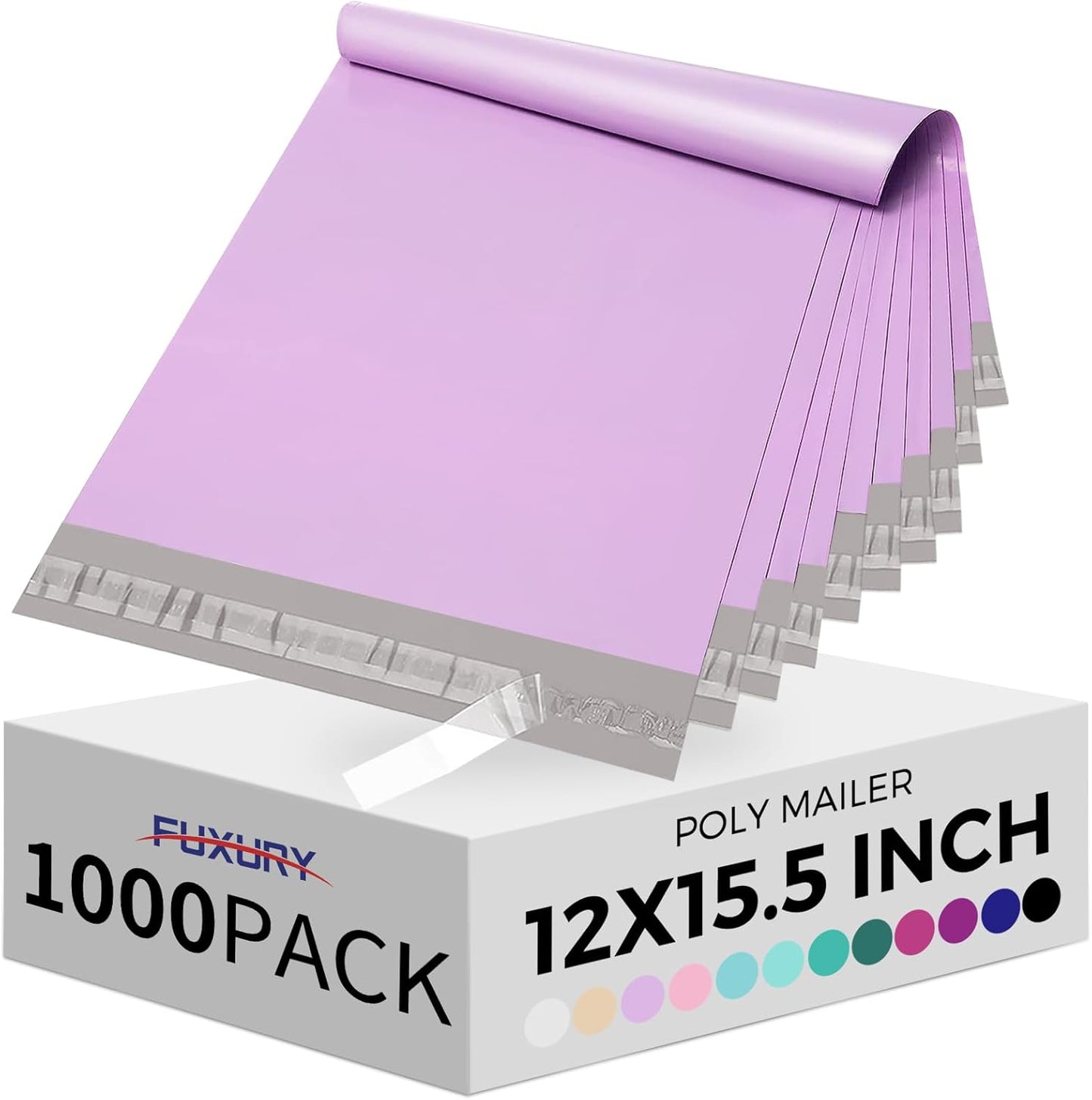Fuxury Poly Mailers 12x15.5 Inch 1000 Pack, Bulk Shipping Bags for Clothing, Strong Adhesive Shipping Envelopes for Small Business Suppliers,Waterproof Mailers Poly Bags Mailing Envelopes Light Purple