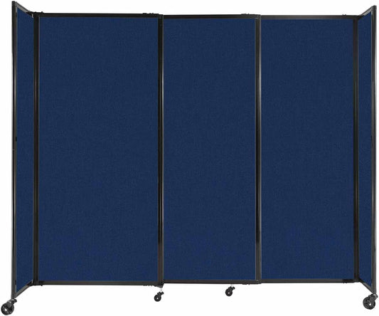 Versare Straightwall Sliding Portable Wall Partition | Freestanding Office Dividers | Locking Wheels | Temporary Room Separator | 7'2'' Wide x 6' Tall Navy Blue Fabric Panels