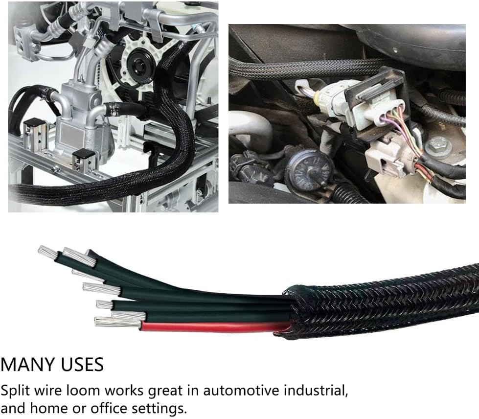 1/4" x 50ft Black Cable Sleeve Cover - Pet-Proof Cord Management System for Home Office Desk, Durable Wire Organizer Protector from Dog Cat Chewing, Flexible Cable Hider (Black)