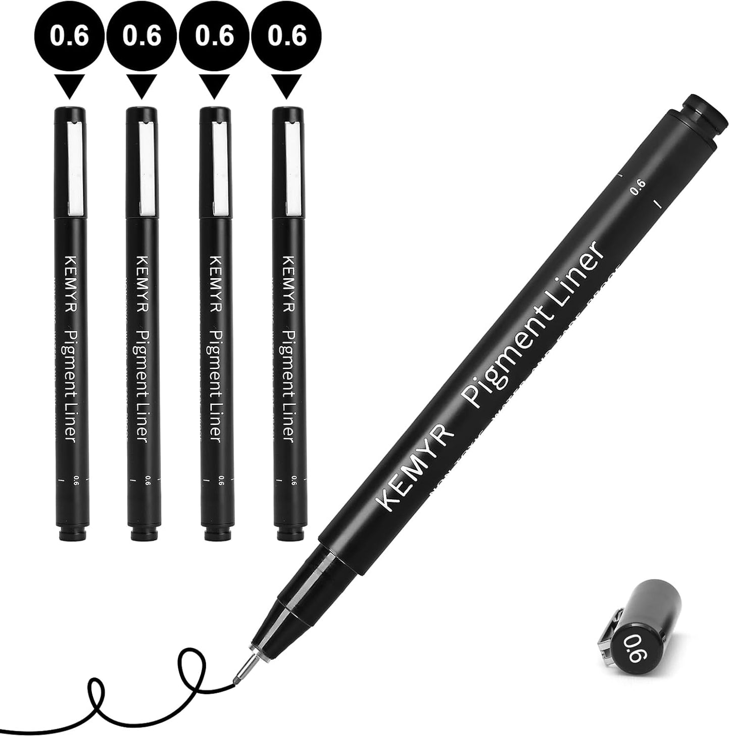 4 Micro Fine liner Drawing Art Pens Calligraphy Pens: 0.6mm Size Black Art supplies Waterproof Archival Black Ink Markers For Artists,Use for Professional Watercolor,Sketching