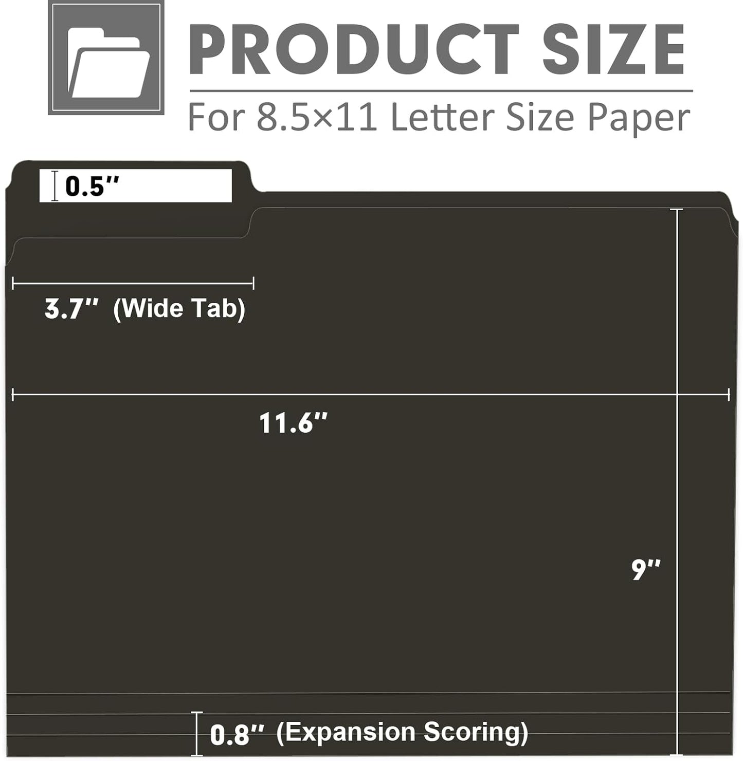 File Folder, PANDRI 120 Pack File Folder, 1/3 Cut Tab, Letter Size, Filing Folder for Office School Business, Black
