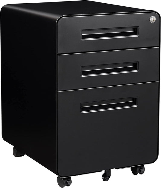 Letaya File Cabinet, 3 Drawer Filing Cabinets for Home Office with Lock Mobile Under Desk Fully Assembled Cabinet (Black)