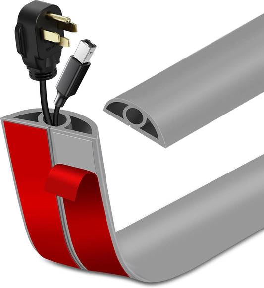 Floor Cord Cover Self Adhesive Cord Hider Floor Extension Cord Covers for Floor Power Cord Protector Cable Management Prevent Cable Trips Cable Cavity 0.32" W x 0.32" H (Grey, 20Ft)