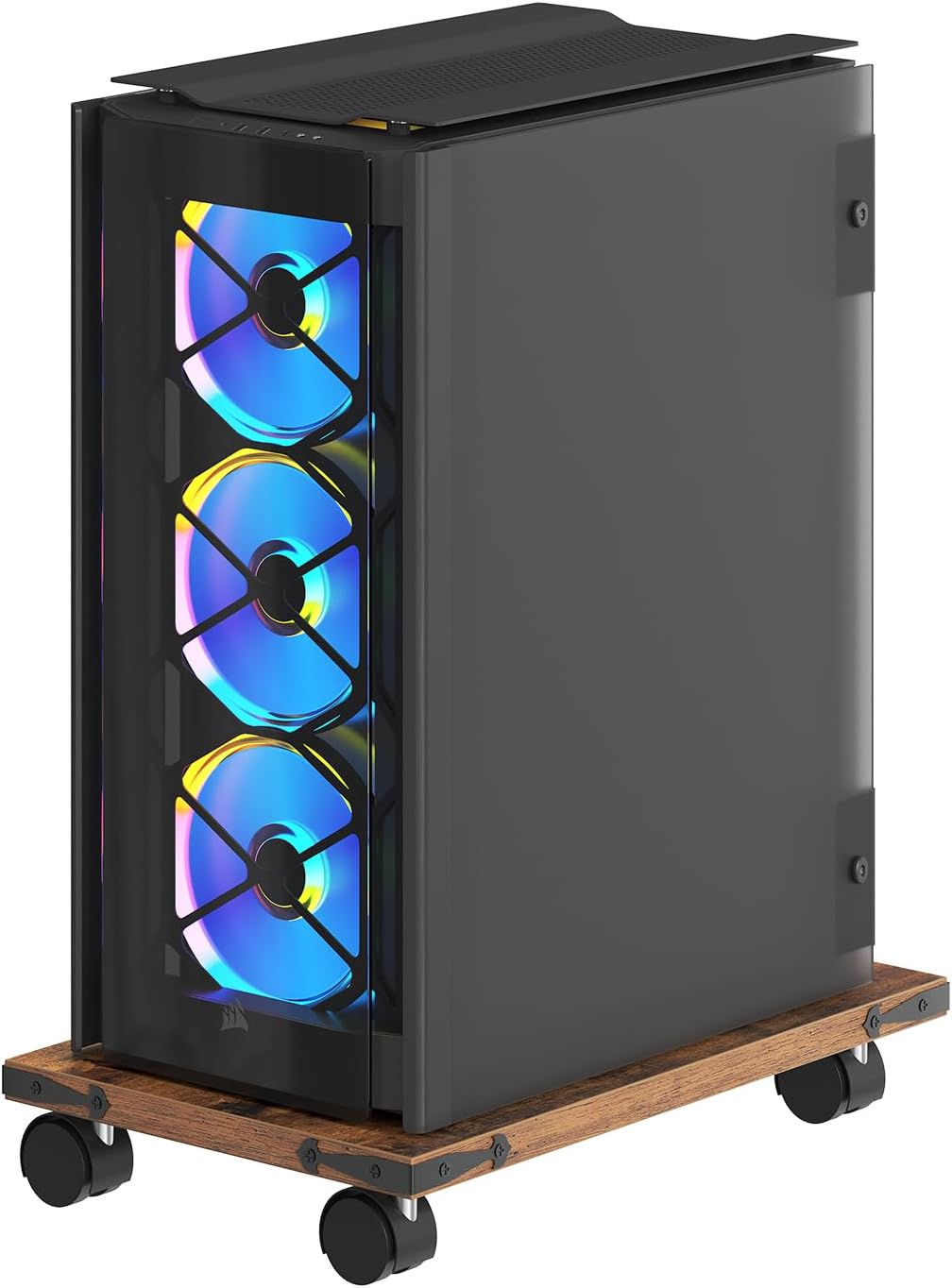 HOOBRO Mobile PC Stand, Ventilated Computer Tower Stand, PC Tower Holder with 4 Caster Wheels, CPU Holder Under Desk Fits Most Computer Host, for Office, Gamers, Rustic Brown BF46CJ01