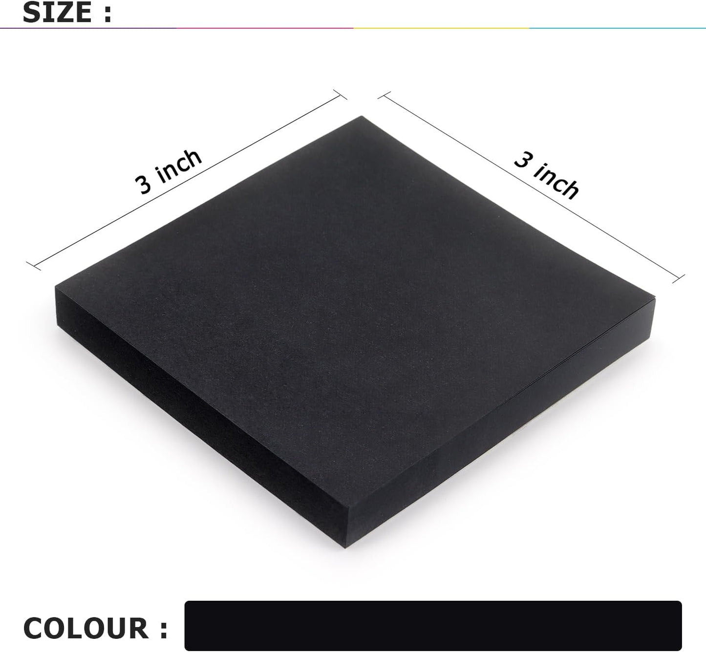 Sticky Notes 3x3 Self-Stick Notes Bright Colors Sticky Notes 4 Pads 90 Sheets/Pad (Black)