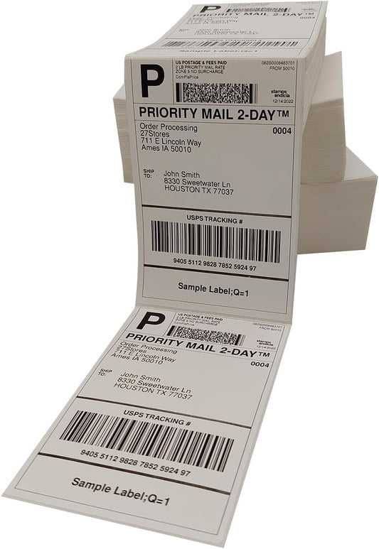 4x6 (100x150mm) Fanfold Direct Thermal Shipping Labels (8 Stacks | 4000 Labels)